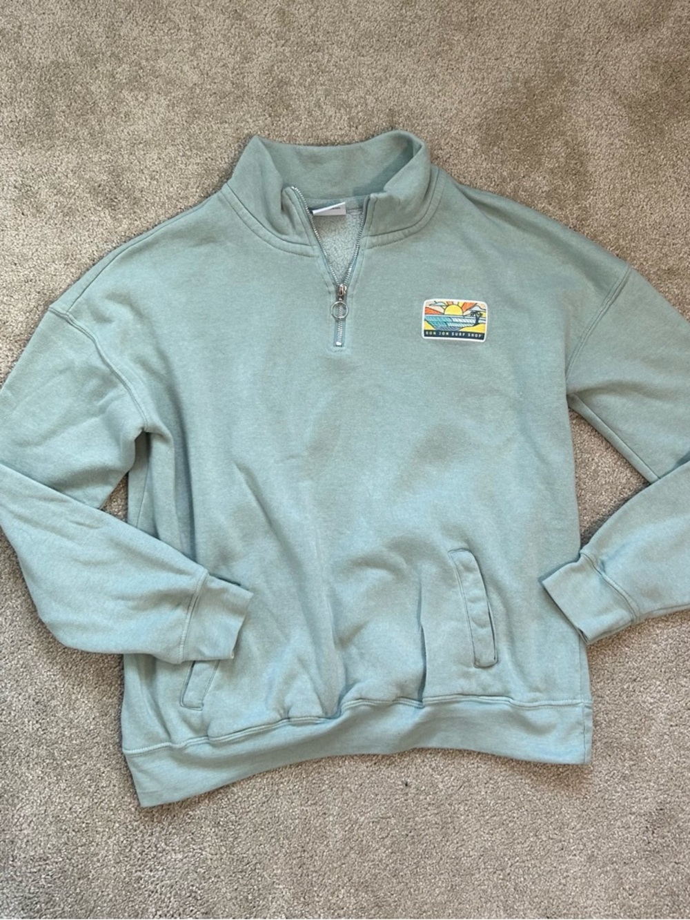 Ron Jon Surf Shop Sage Green Quarter-Zip Sweatshirt with Patch